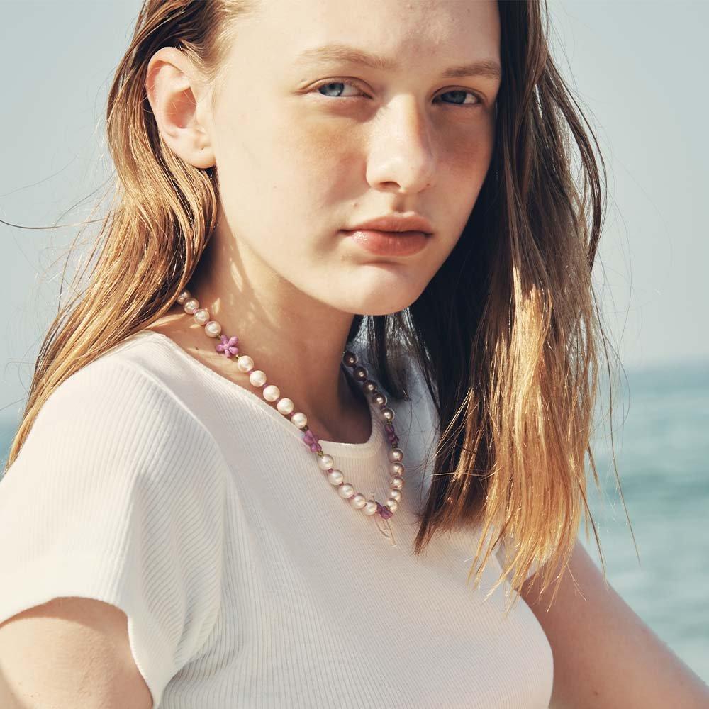 Vivid Oxalis Flower Pearl Necklace_Vh2336Ne013B