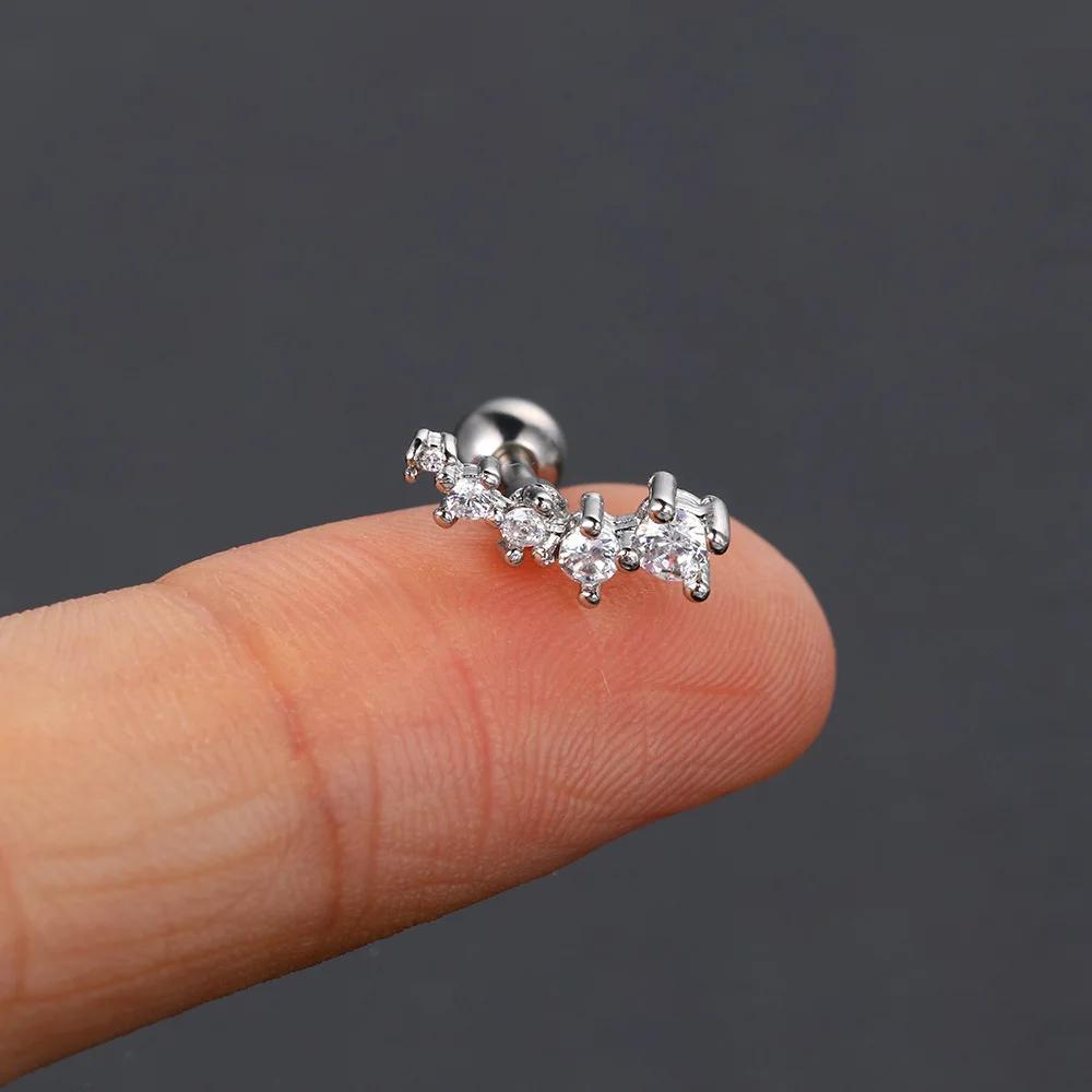 Zircon piercing piercing bone nails Butterfly flower earrings Titanium steel screws screw stud earrings Zircon