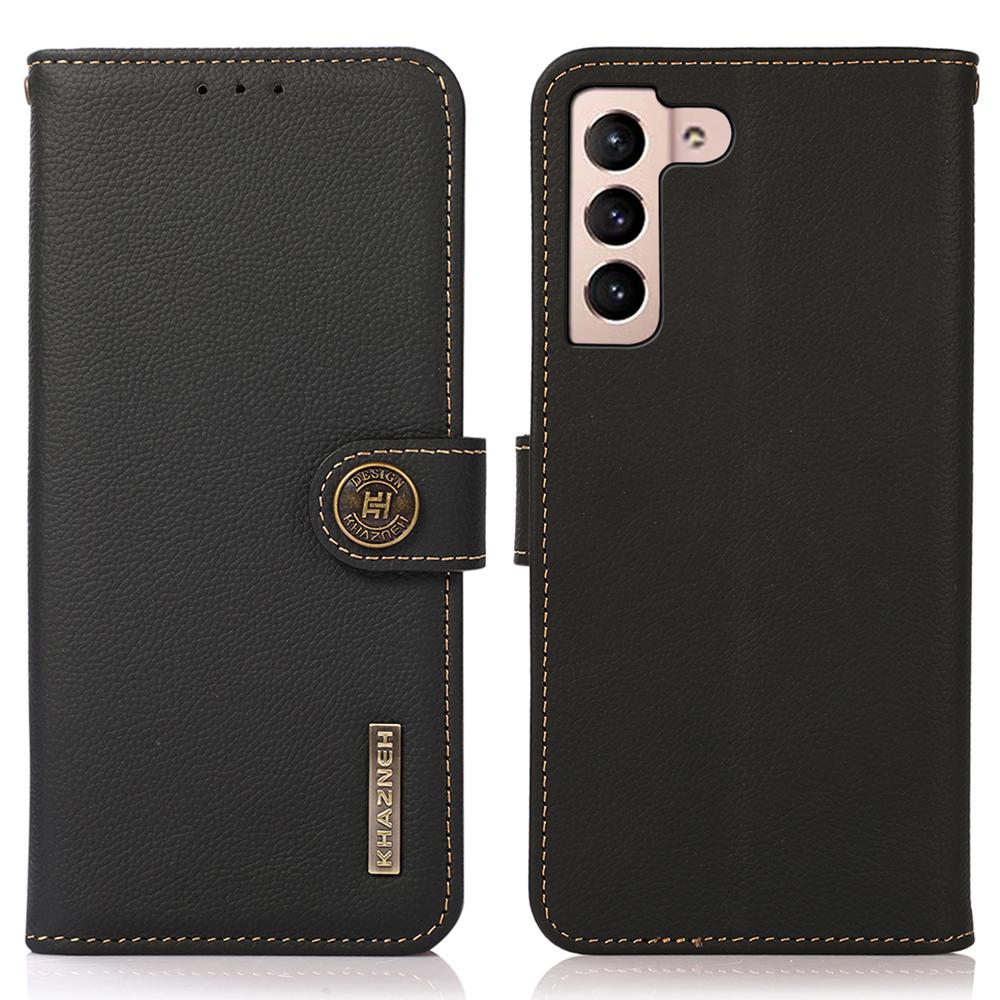 

KHAZNEH For Samsung Galaxy A35 5G Magnetic Phone Case RFID Blocking Genuine Cow Leather Card Holder Cover Black