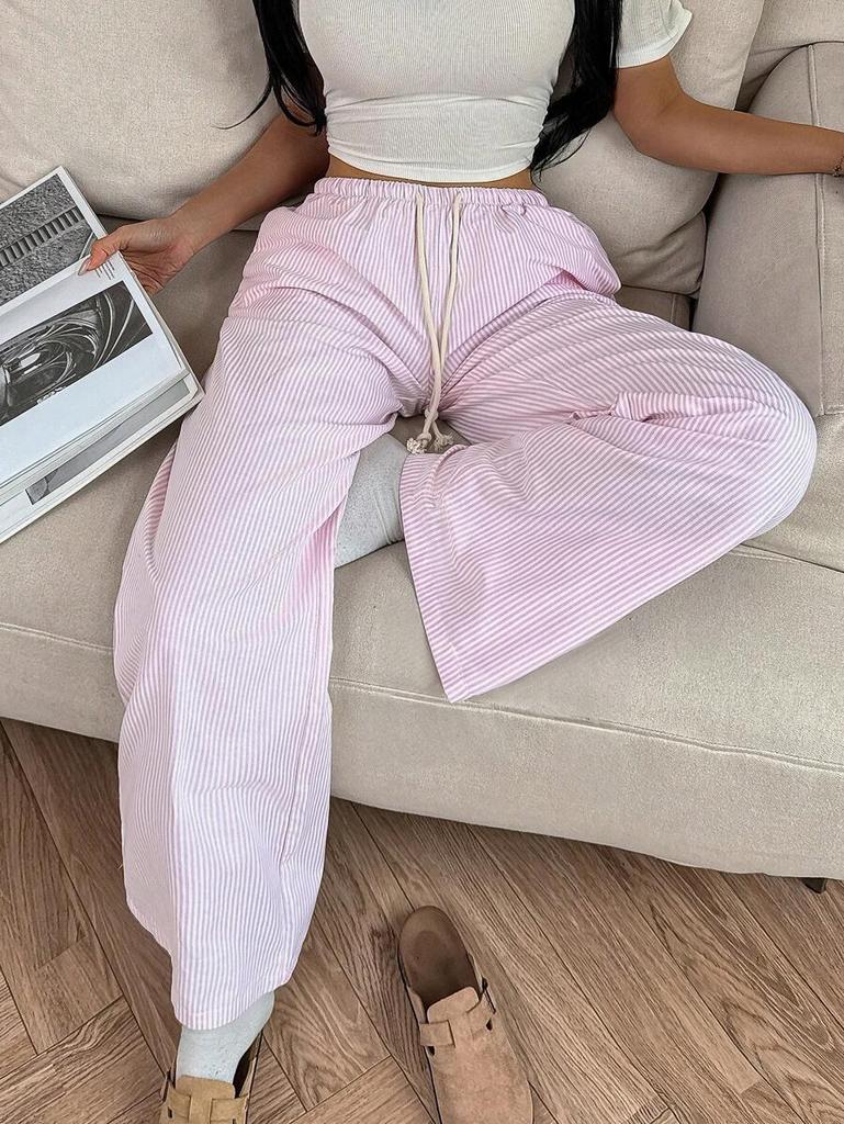 2025 Summer Women's Striped Wide-Leg Tie Pants - Casual & Versatile
