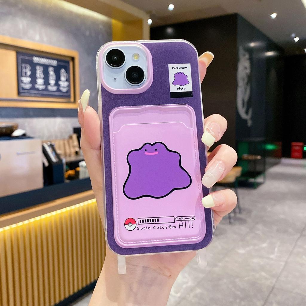 Purple monster suitable card bag lanyard IP16 Apple 13/14 mobile phone case 12 new creative bracket portable 15