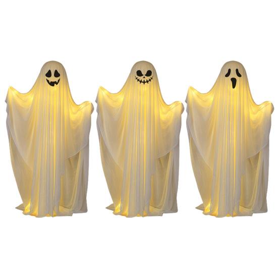 Halloween Light-up Ghost Decoration with LED Light Outdoor Spooky Standing White Ghost for Porch Fireplace Party Garden Decor