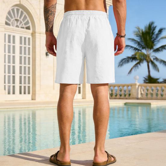 Men Shorts with Reinforced Pockets Elastic Waist Adjustable Drawstring Pure Color Loose Fit Outdoor Sport Shorts Casual