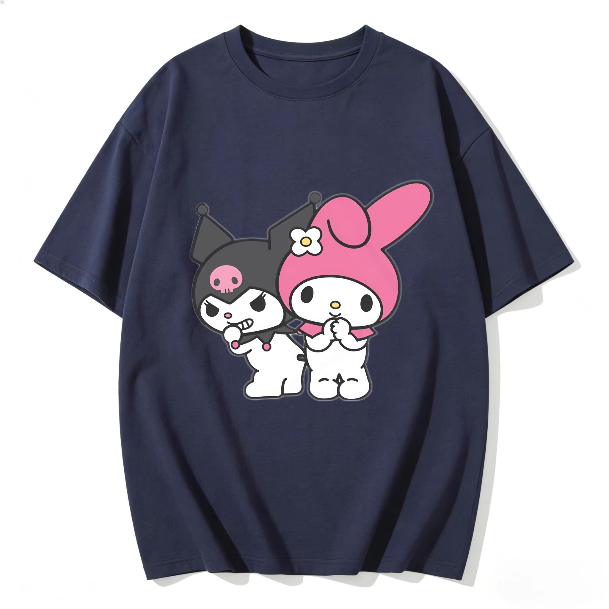 

2026 New Kuromi My Melody Cartoon Print Tshirt Family Matching Outfits Casual Short Sleeve Tee for Women Unisex Kids Streetwear S