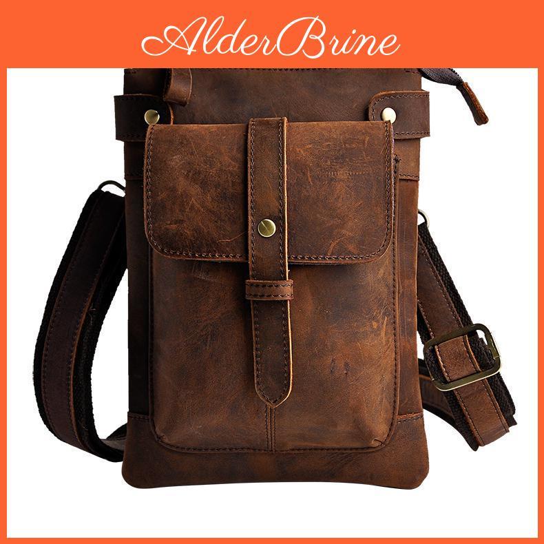 Mens Leather Designe Multifunction Genuine Casual Crossbody Shoulder Messenger Bag Fashion Waist Belt Pack Bag