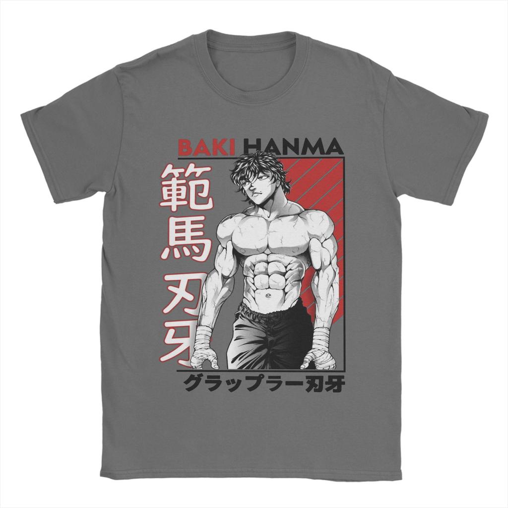Baki The Grappler Hanma Herren T-Shirt Lustige T-Shirts Kurzarm Rundhals T-Shirt Reine Baumwolle Erwachsenen Tops