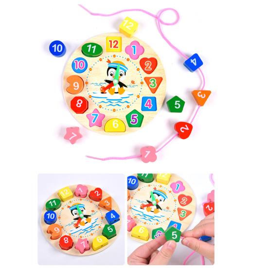 1 Set Wooden Educational Toy Kit with Xylophone Block Stacking Clock Rainbow Stacker Bead Maze Tangram Caterpillar Number Alphabet Learning Board Toy