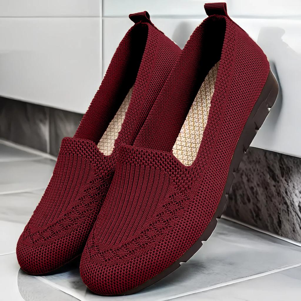 Flat Bottomed Round Toe Knitted Shoes, Women's Solid Color One Foot Walking Mesh Shoes, Breathable Daily Shoes