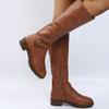 Vintage Brown Women Knee High Boots Big Size Low Heels Platform Long Boots Autumn Winter Pu Leather Zip Women Warm Booties