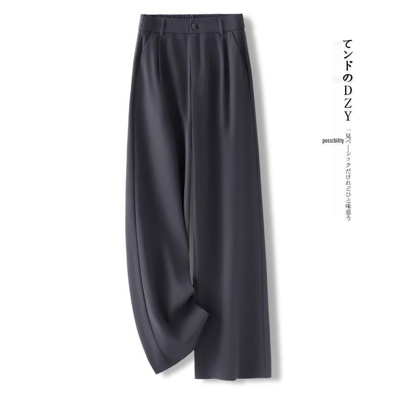 Šedé ležérní kalhoty se širokými nohavicemi pro ženy - Móda 2025, Ideální pro podzim a jaro, Kalhoty k obleku s rovnými nohavicemi a ležérním stylem