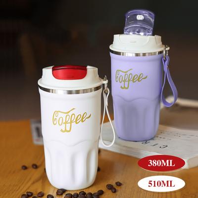 380/510 ml Doppelschichtiger Kaffeebecher aus 316er Edelstahl fürs Auto, Isolierbecher mit tragbarem Seil, Vakuumflasche, Reise-Trinkbecher