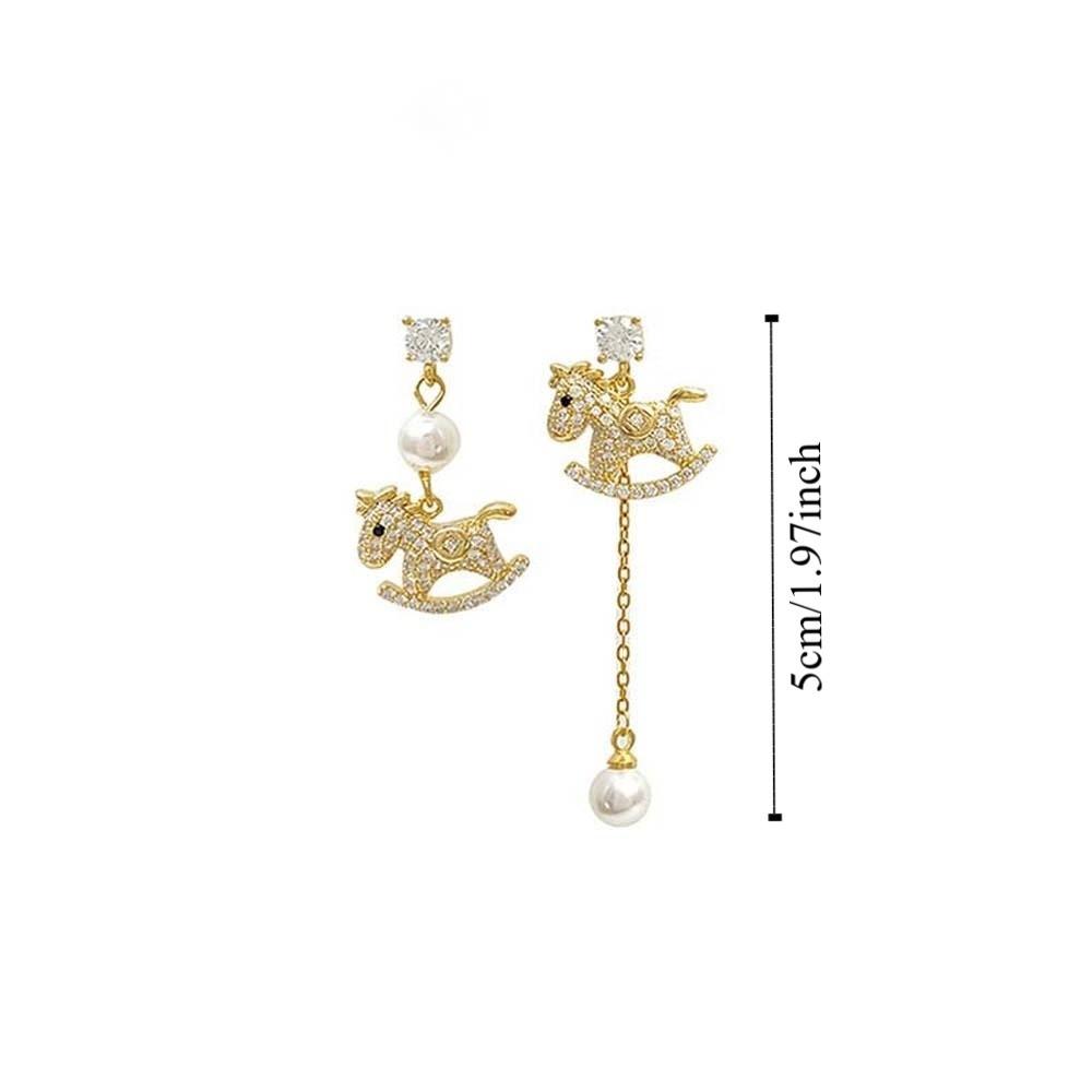 Cartoon Horse New Year Horse Earrings Zircon Horse Mascot Drop Earrings Gold Pony Earrings Women