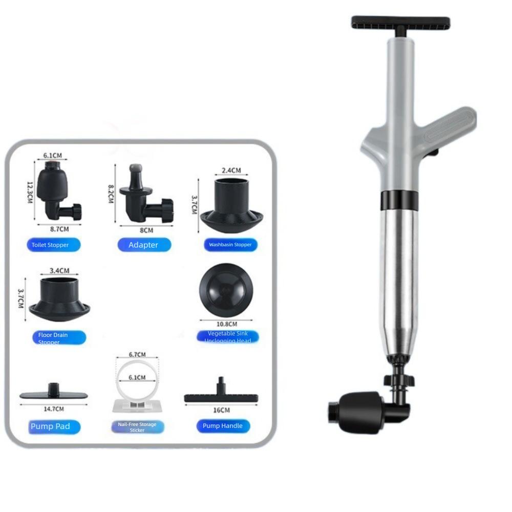 

Plastic Toilet Unclogger Anti-splash Professional Sewer Pipe Unblocker Multifunctional Clog Removal High Pressure Drain Plunger сірий
