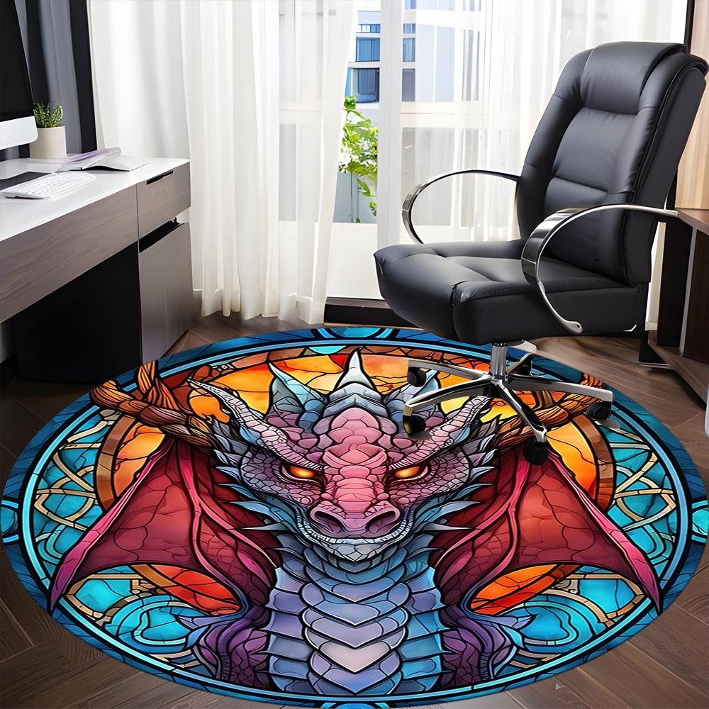 1 Stück Drachen-Buntglas-Büro-Runder Teppich, Unter Bürostühlen Schlafzimmer Wohnzimmer Heimdekoration, Raumdeko, In Verschiedenen Größen Erhältlich