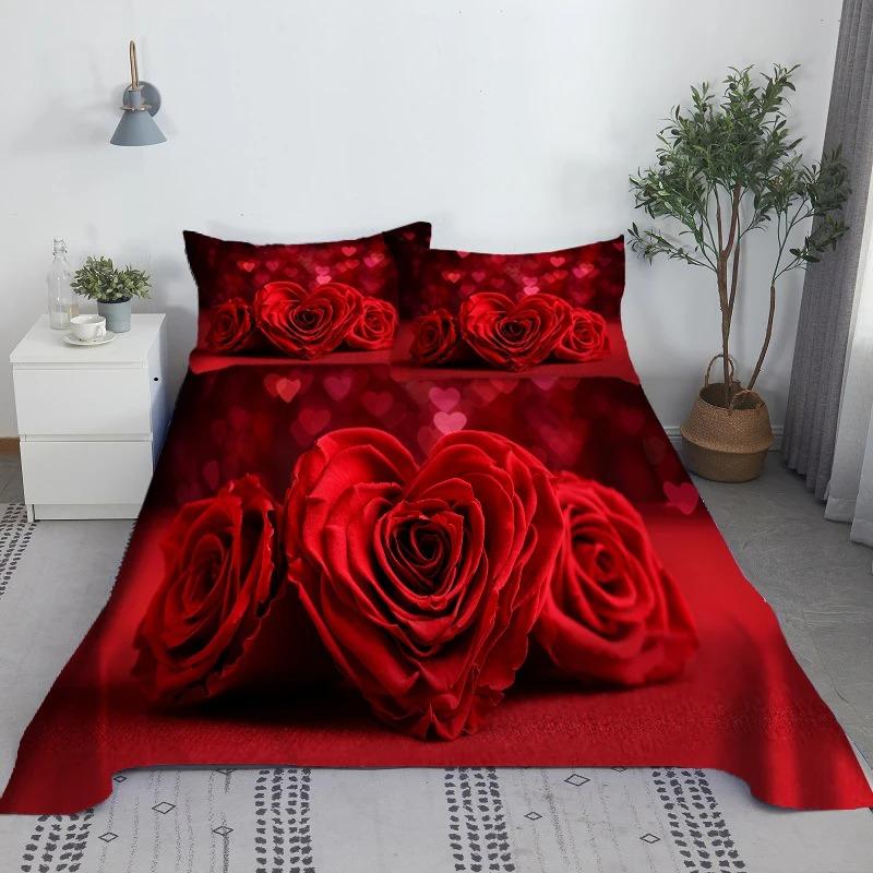 Custom Flower Red Rose Comfortable Duvet Quilt Cover Pillowcase Bedding Set Children Bedroom Decoration Home Textile