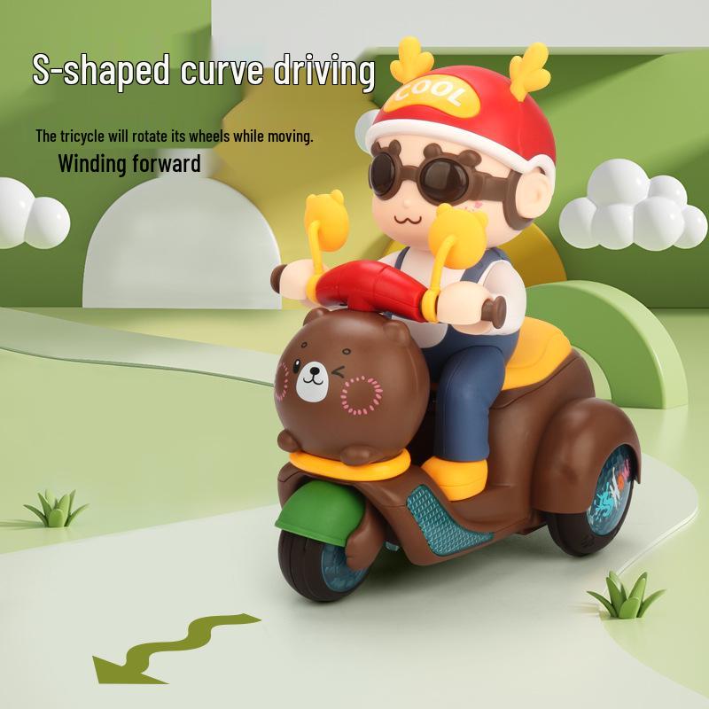 Cute Bear Stunt Tricycle: 360° Rotating Electric Toy with Lights & Music for Children Ages 1-3