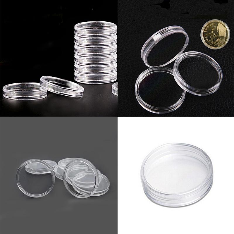 10Pcs 19Mm Clear Round Cases Coin Storage Capsules Holder Round Plastic