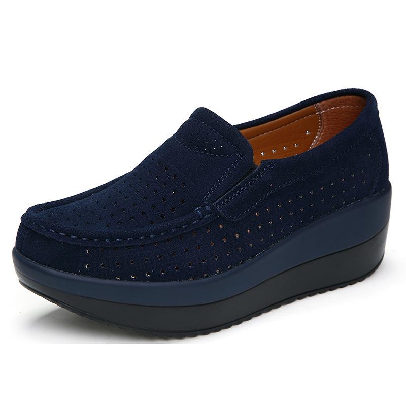 Cow Suede Slip-on Loafers Women Fashion Platform Shoes Non-slip Walking Rocker Shoes Elegant Mother Shoes