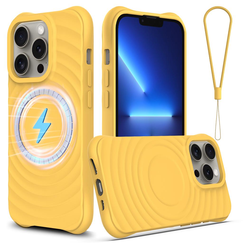 For iPhone 13 Pro Max Magnetic Case Textured Liquid Silicone Phone Case with Strap