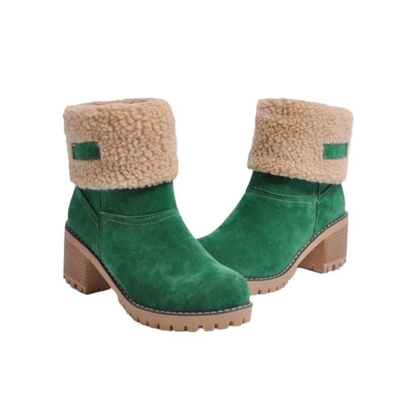 New short boots women's boots medium tube thick heel high heel fluffy snow boots large size cotton boots