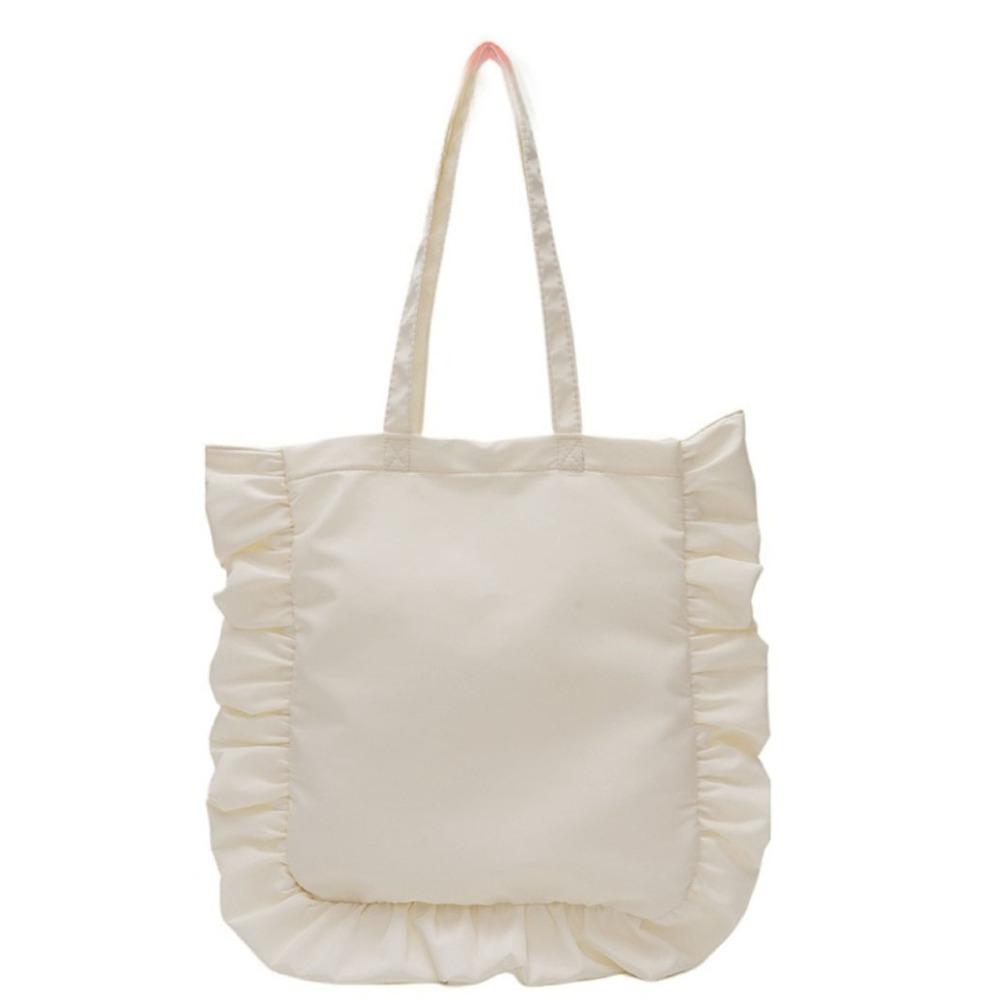 Versatile Vintage Women Tote Bags French Style Ruffles Shoulder Bag Large Capacity Handbag белый