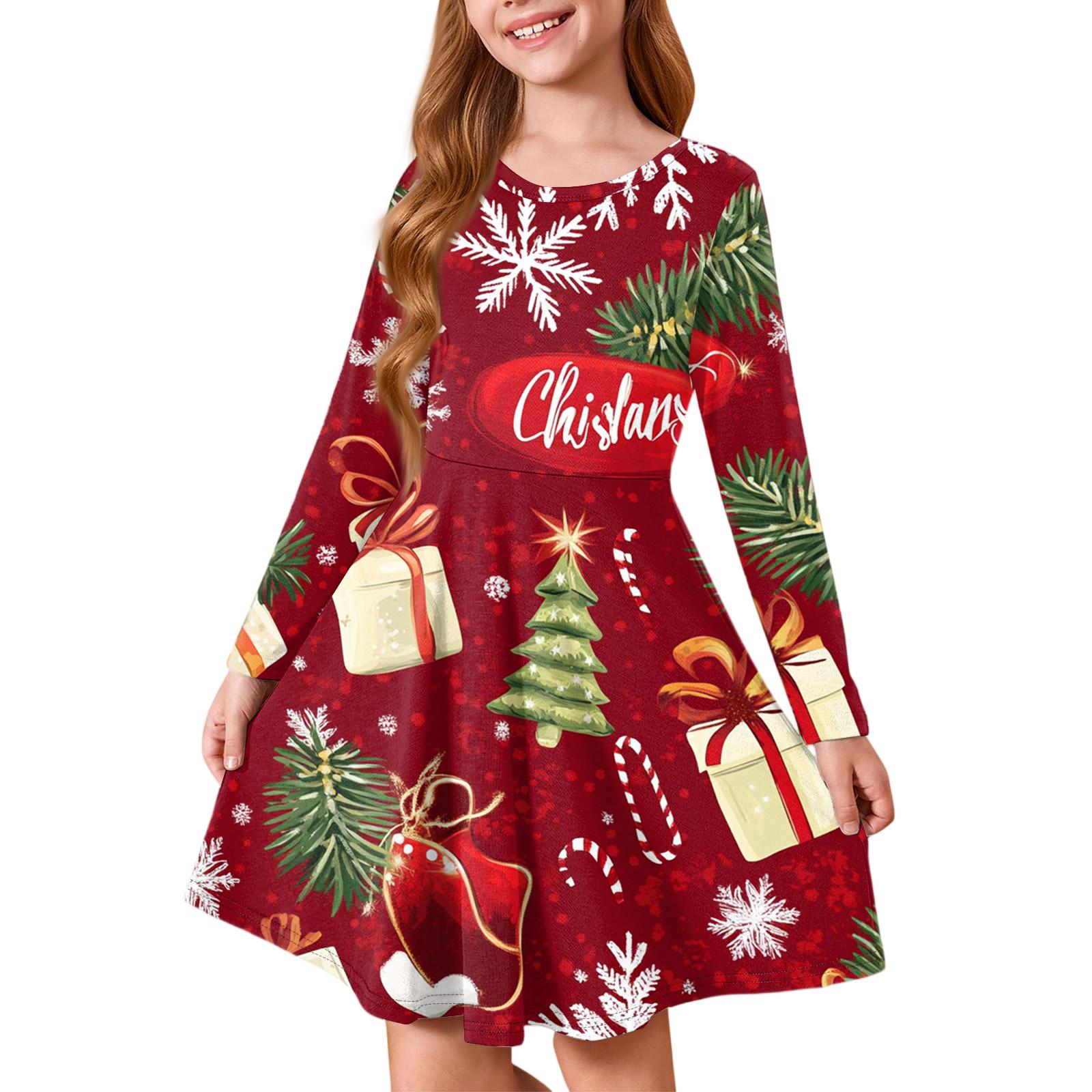 

Girls Princess Dress - Long Sleeve A-Line T-Shirt Dress Christmas Day 150