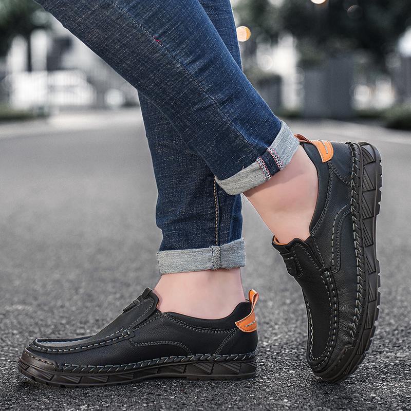 FashionAll-match Walking Flats Breathable Outdoor Slip On Casual Shoes Casual Men's Leather Loafers Work Office Male Walking Moccasins