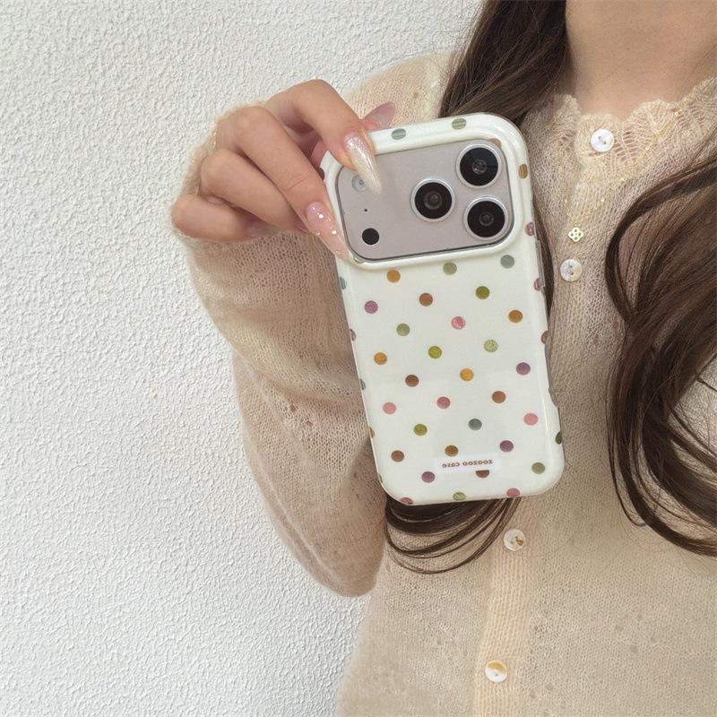 Beige Background with Colorful Polka Dots Phone Case for iPhone 17 Pro Max, 16 Pro, and 15 Pro Double Layer Protection