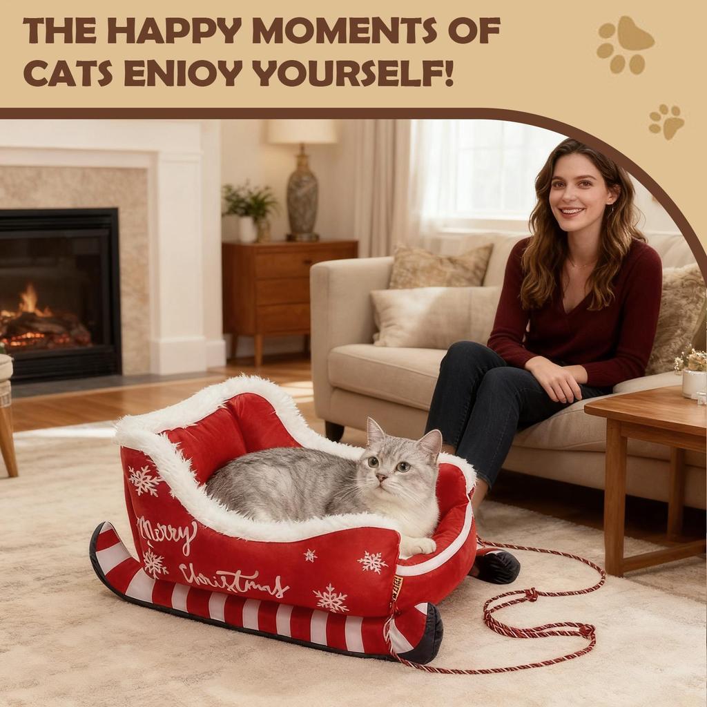 Christmas Dog Bed Sled Cat Hammock with Anti-slip bottom Washable Dog Sofa Bed Nest for Small Medium Cats Dogs Christmas Winter