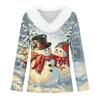 Women's Christmas Print Long Sleeve V-Neck Top with Plush Collar