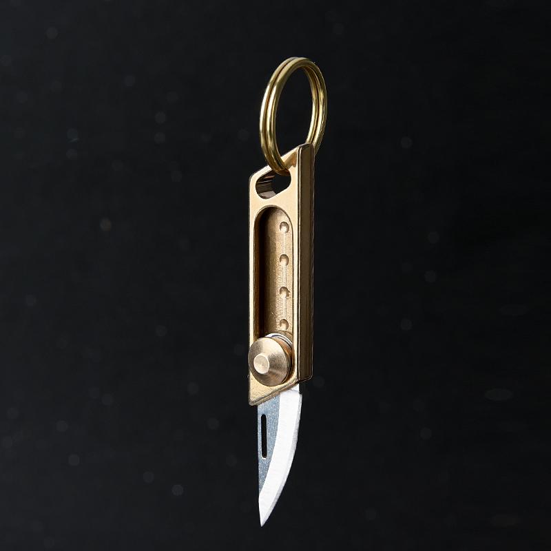 Portable Mini Push Knives Brass Pocket Knife for Men Keychain Unpacking Cutter Outdoor Survival Oblique Multitool EDC Tools