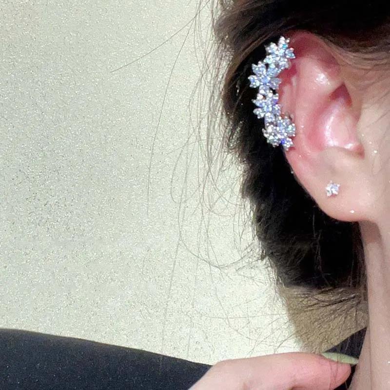 

1 шт. Клипсы-серьги в виде звезды с цирконом и цветком для женщин, модные простые серьги-каффы из кристалла без пирсинга, бижутерия Y2K с цирконом