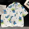 Stitch Cartoon Ice Silk Pajamas Women'S Summer Short-Sleeved Cute Loungewear Two-Piece Set