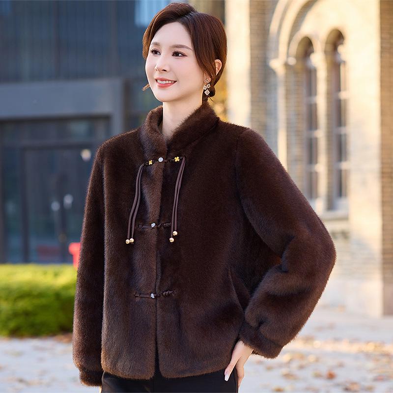 Mother's Mid-Length Faux Mink Fur Coat for Autumn and Winter Weddings