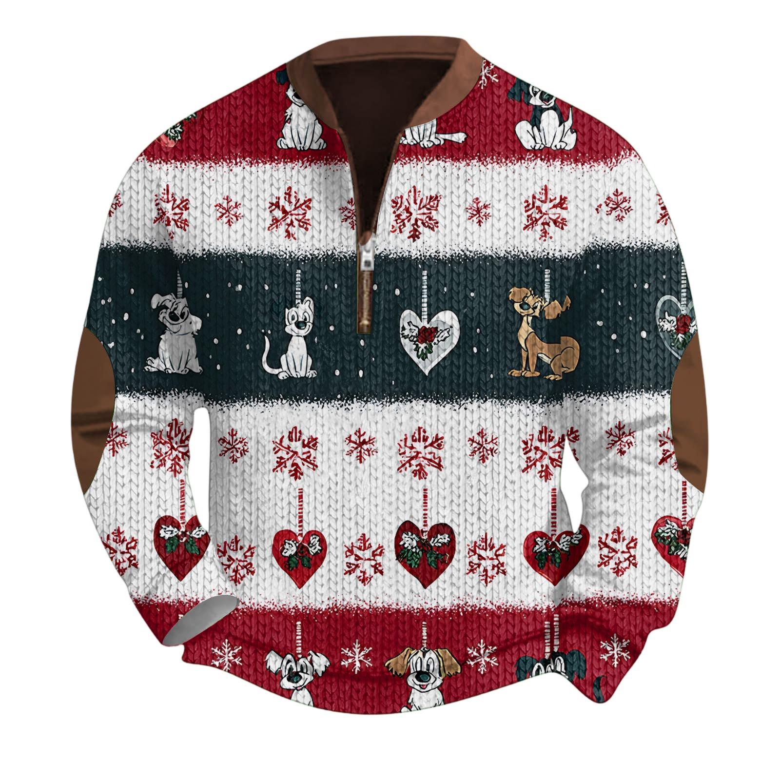 

Мужской рождественский свитер на молнии, винтажный вязаный графический свитшот, рождественский пуловер со стойкой XXL розовый