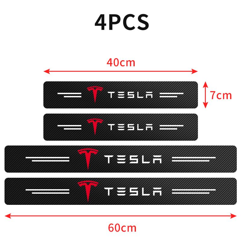 4Pcs/set Carbon Fiber Car Door Sill Threshold Protector Logo Stickers For Tesla Model 3 Model Model X Y Roadster Performance