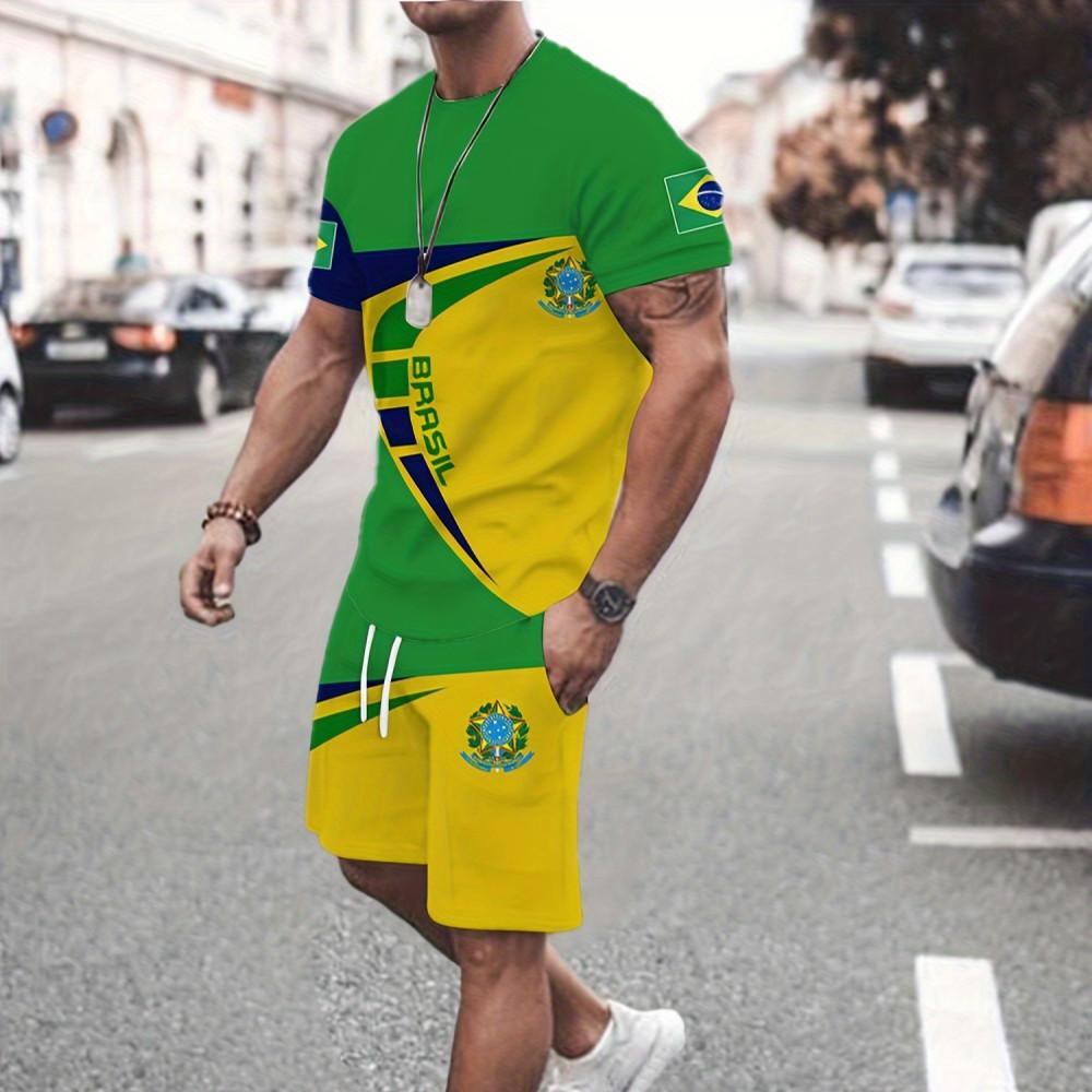 Summer Men Hip Hop Style Printed Men's Crew Neck T-shirt Shorts Set  Fashionable Cartoon Print Street Casual Everything