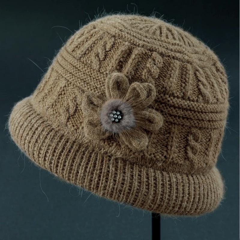 Warm Wool Knit Hat & Scarf Set for Middle-Aged & Elderly Ladies - Thickened Velvet for Autumn & Winter