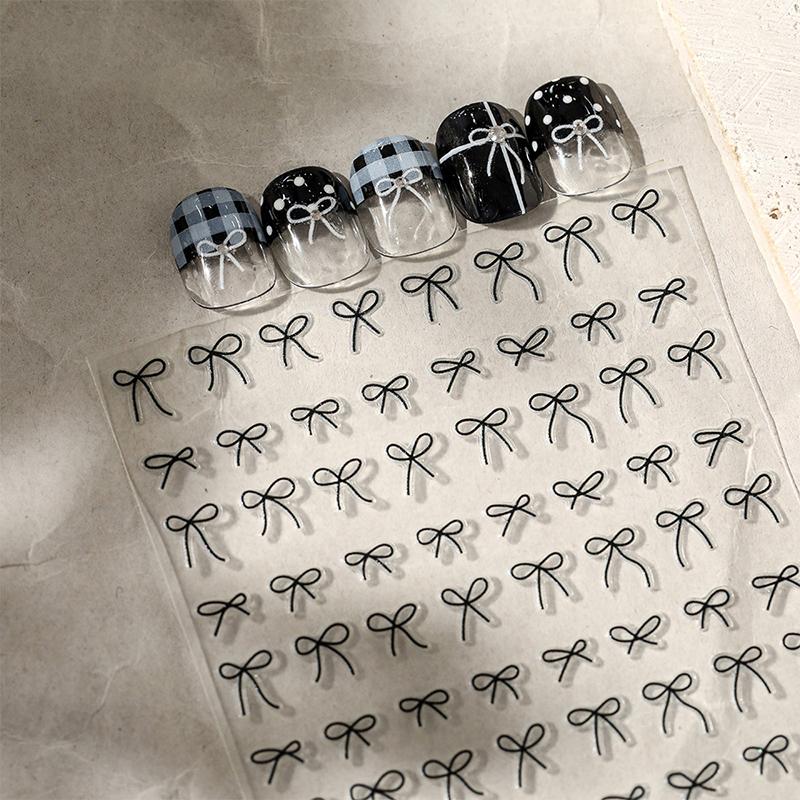 5D Black White Bow Tie Mini Bowknot Line Rhinestone Red Self Adhesive Nail Art Decorations Stickers Manicure Decals Diy