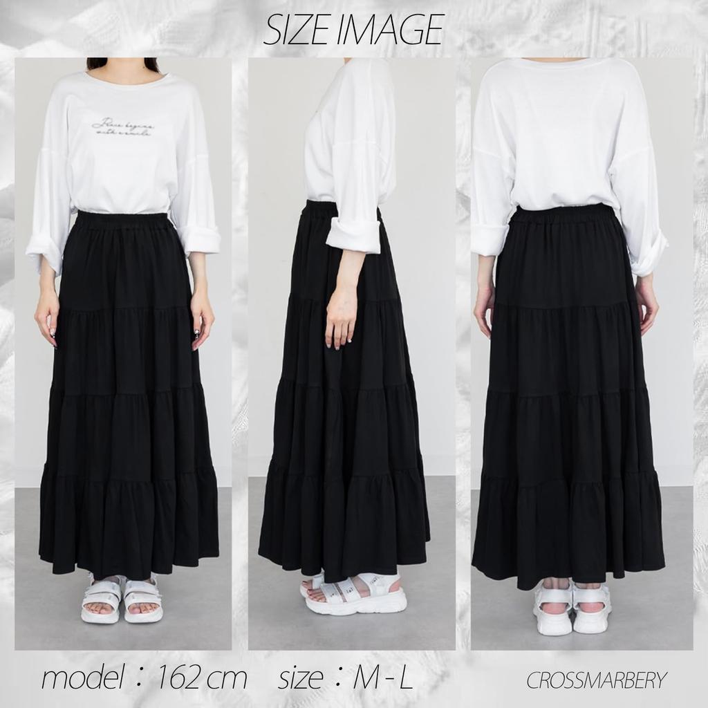 Crossmarberry Long Flared Plus Maxi Elastic Loose Solid Women's Skirt, Size, Summer, A-Line, Length, Gray, Waist, Tiered, Fluffy, Figure-Flattering,