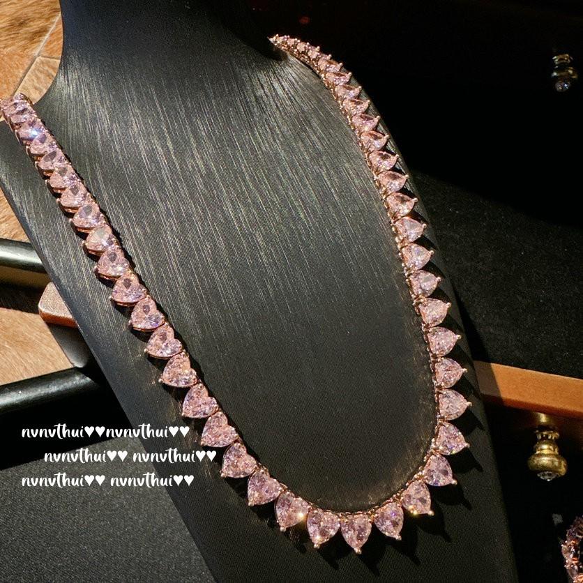 Papalacha Love Gemstone Necklace, Rich Family Daughter Gold, Plated With 18K Gold, Barbie Powder Heart High Carbon Zircon Bracelet.