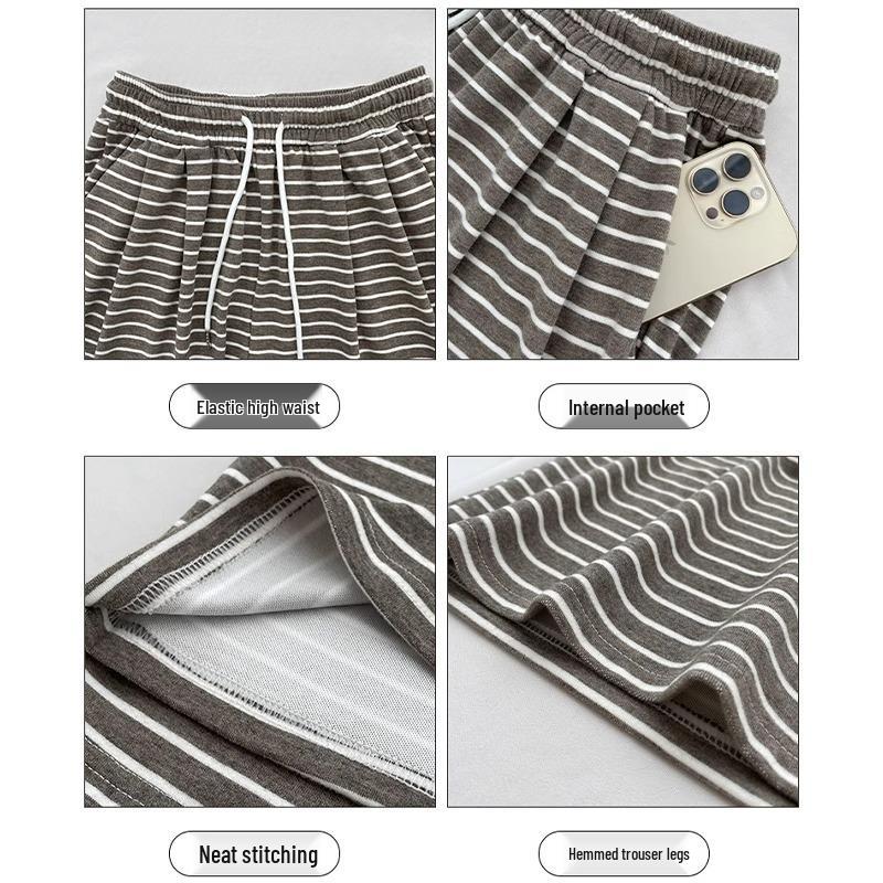 Women's High Waist Wide Leg Stripe Pants - Relaxed Drape Yamamoto Design for Spring/Autumn