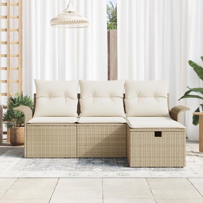 VidaXL Ensemble de canapés de jardin 4 pièces avec coussins beige en rotin synthétique 3358850
