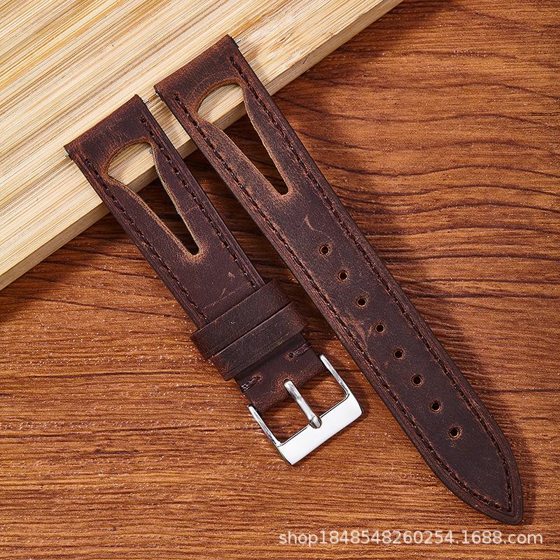 Crazy Horse Leather Strap Is Suitable For/20Mm/21Mm Punched, Breathable, Soft And Quick-Release Models.
