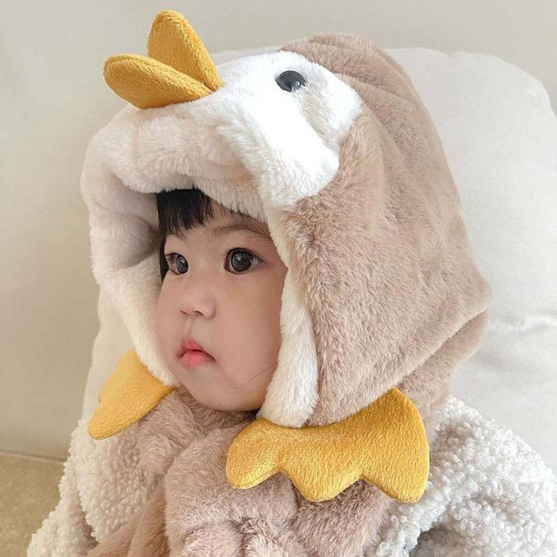 Cute Penguin Baby One Piece Scarf Hat Children Warm Headgear Bonnet Kids Plush Ear Protection Cap