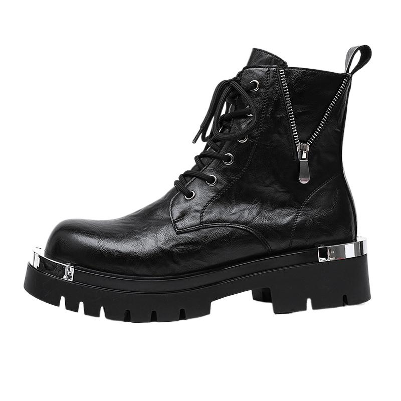 Fashion High Quality Men's Casual Leather Thick Bottom Boot Fashion Outdoor Non-slip Designer High Top Work Ankle Boots Motorcycle Shoes
