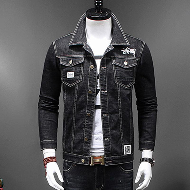 Giacca di Jeans Uomo Pile Ispessito Completo Versione Coreana Slim-fit Elastica Giacca di Jeans Taglie Forti Uomo