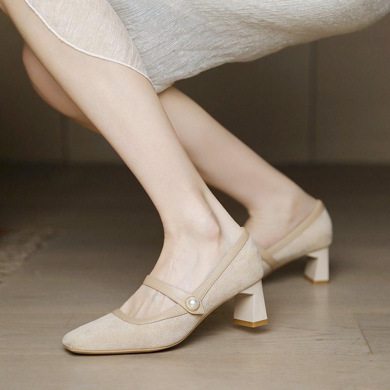 With High Heels, Women's Thick Heels, Bai Mary Jane's New Square Head Single Shoes, Women's Retro Skirt 2025 mid-French Heel