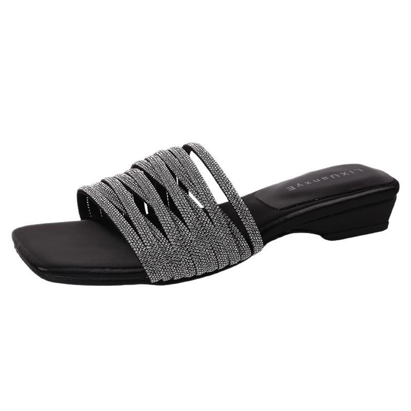 Premium flat-bottomed one-word drag shoes summer French beautiful outer wear with skirt casual beach women's wedge heel sandals