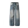 Mens Baggy Straight Cut Vintage Washed Denim Jeans Loose Wide Leg Cropped Tapered Fit Streetwear